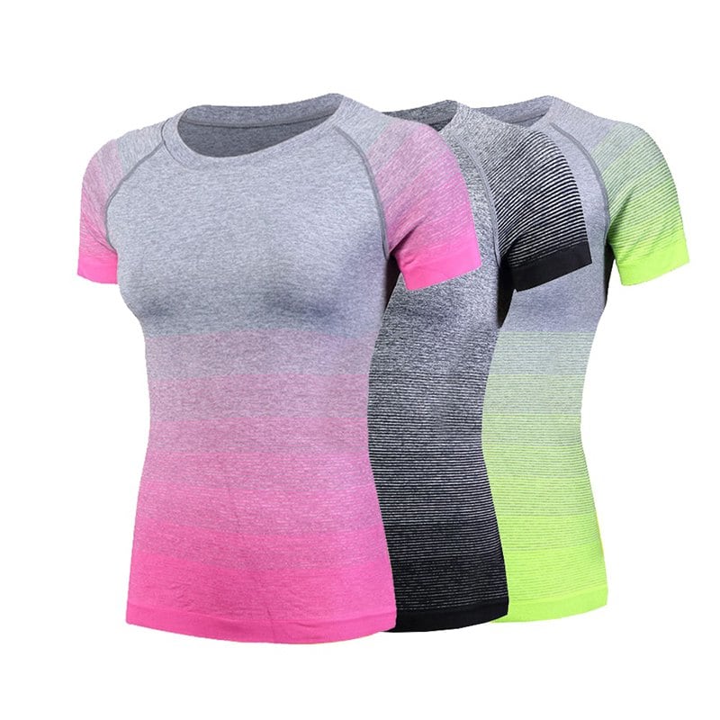 3Pcs Women's Sports TShirts Trendy Gradient Color O Neck Short Sleeve