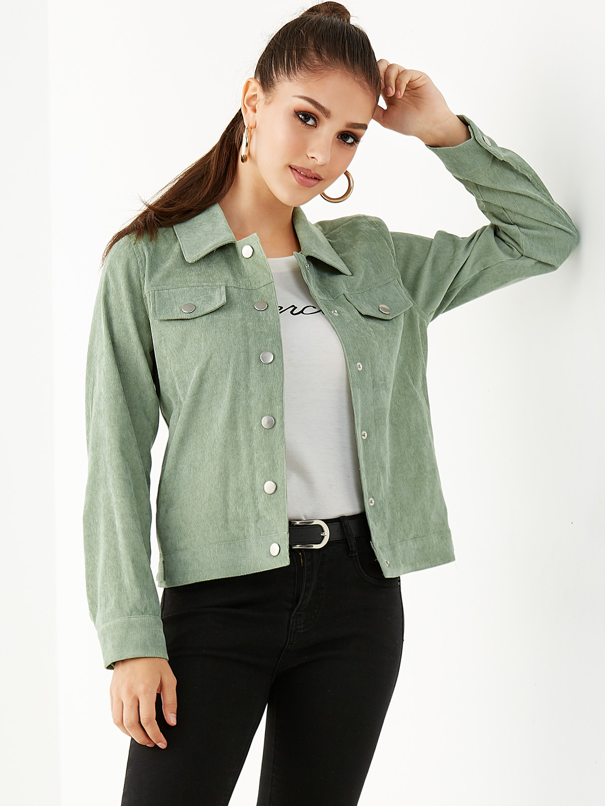 YOINS Mint Green Corduroy Classic Collar Jacket — Shop Yoga